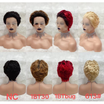 whosale Pixie Human Hair T Lace Frontal Short Pixie Cut Human Hair Wig Curly Lace Frontal Wig Cuticle Aligned Full Lace Wig